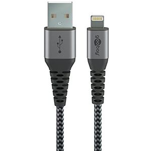 goobay 49268 Apple Lightning-kabel, MFi-gecertificeerd, extra sterke premium textielkabel met metalen connectoren, 1 m