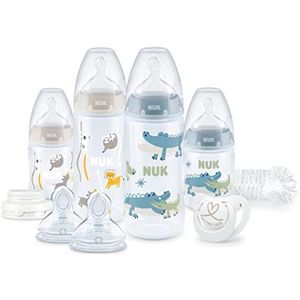 NUK First Choice+ Perfect Start Babyflessen met temperatuurcontrole, anti-kolisch, BPA-vrij, 0-6 maanden, blauw/wit, 4 stuks