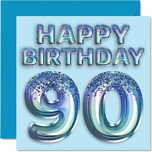 90e verjaardag kaart heren - blauwe glitter feestballon - verjaardagskaarten voor 90e jaar, opa, opa, opa, opa, opa, opa, opa, opa, opa, opa, opa,
