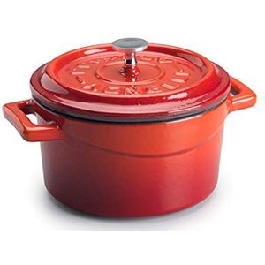 Pentole Agnelli COGHSRP10414R Slowcook steelpan met handgrepen en deksel, gietijzer, rood, 0,8 l - 14 cm