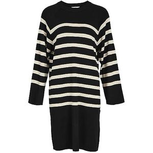 Object Objester L/S Knit Dress Noos gebreide damesjurk, Zwart/strepen: zand