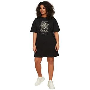 Trendyol Jersey mini-jurk voor dames, oversized, zwart, XXL, zwart.