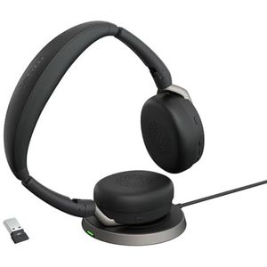 Jabra Evolve2 65 Flex stereo hoofdtelefoon met bluetooth, draadloze oplader, Jabra ClearVoice en ANC hybride technologie, compatibel met alle grote UC-platforms, zwart