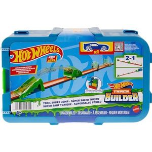 Hot Wheels HKX47 Bouwdoos Super Springbox Giftige Track Builder, met 1 auto en 10 sporenelementen, kinderspeelgoed, vanaf 4 jaar