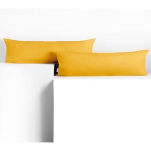 DecoKing Amber-kussenslopen 20 x 120 cm, jerseykatoen, rits, geel, 2 stuks