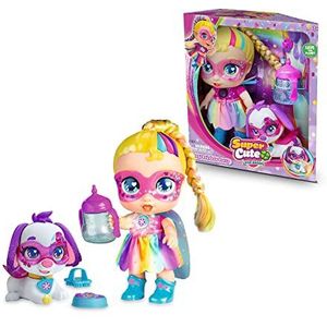 SUPER CUTE LITTLE BABIES - Rainbow Party Doll with Regi, pop superheld met kleurrijke haren en een witte snowball-hond, omkeerbare kleding en accessoires voor flesjes, beroemde (UPU06100)