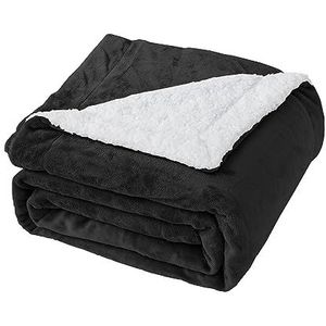 Good Nite Omkeerbare sherpa-fleecedeken van pluizig polyester, zachte en warme beddeken voor thuis en op reis, tweepersoons, 150 x 200 cm (zwart, dubbel)