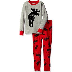 Hatley meisjes lange mouwen pyjama set, grijs (Moose On Red Kids 020)