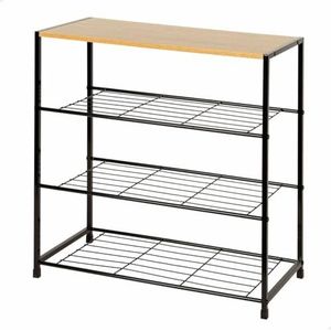 AKTIVE Max Home 18427 Schoenenkast van metaal, entree, 63 x 30 x 63 cm, 4 planken, hout en staal zwart, max. 10 kg, industriële stijl, open, schoenenrek, organisatie van