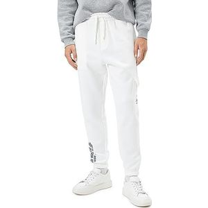 Koton Cargojoggingbroek met zak voor heren, slogan bedrukt met trekkoord, wit (000), L, Wit 000