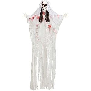 Widmann 10045 Skeletbruid met knipperend en lichtgevend hoofd, 170 cm, hangende decoratie, geest, griezel, Halloween, themafeest