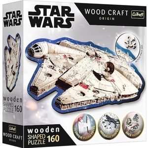 Trefl - Houten puzzel Contour: Star Wars, Millennium Falcon - 160 stukjes, Wood Craft, puzzel met onregelmatige vormen, 10 figuren, premium puzzel, voor volwassenen en kinderen vanaf 9 jaar