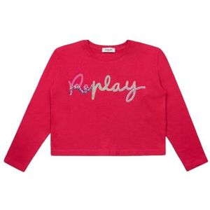 Replay T-shirt à manches longues en coton avec logo, Fuxia 897, 6 ans