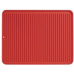 iDesign 63784 Grote gegroefde siliconen gootsteenmat voor het opbergen van bestek en servies, rood