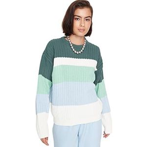 Trendyol Oversize trui met ronde hals en kleurblokken trainingspak dames, groen, S, Groen