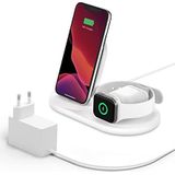 Belkin 7,5 W inductie-oplaadstation voor iPhone, Apple Watch en AirPods (draadloos laadstation, iPhone-oplaaddock, Apple Watch-oplaadstandaard, wit)