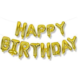 Shatchi 21006-BALLOONS-FOIL-HAPPY-BIRTHDAY-GOLD slinger, goudkleurig, 40,6 cm, zelfopblaasbaar, ballonnen voor feestdecoratie, huis, tuin
