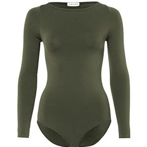 FALKE Dames Fine Cotton Crew Neck Bodysuit Ronde Hals Lange Mouwen Lange Mouwen Ronde Hals Naadloze Afwerking Effen Licht Glanzend Elegant Ademend Extra Zacht op de huid 1 stuk, Groen (Military 7826)