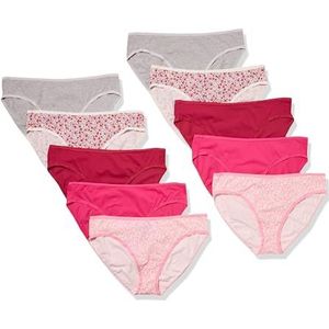 Amazon Essentials 10 stuks katoenen bikinibroekjes voor dames (verkrijgbaar in grote maten), grijs/roze/bloemen, maat L