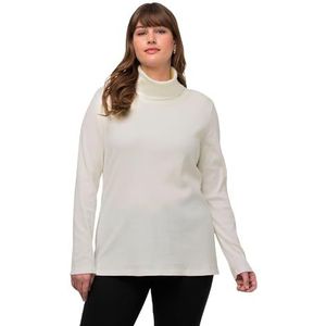 Ulla Popken T-shirt à manches longues pour femme, coupe classique, col roulé, naturel, 60-62/grande taille