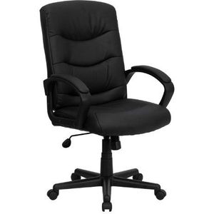 Flash Go-977-1-BK-Lea-GG Mid-Back bureaustoel, leer, zwart