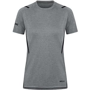 JAKO Challenge T-shirt voor dames, steengrijs gemêleerd/zwart