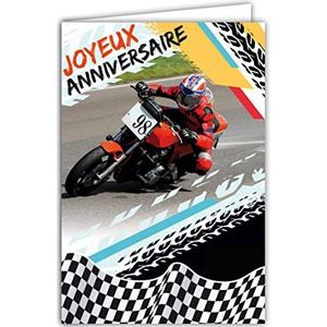 AFIE Kaart ""Happy Birthday"" – Pilot Moto Grand Prix MotoGP Cilinderinhoud Racing Speed Circuit Championship Wedstrijd Vlag geruit Videospelletjes - Zwart Wit - Gemaakt in Frankrijk 65 – 1348