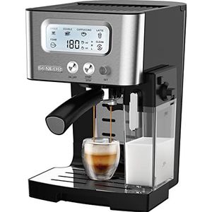 SENCOR Espressomachine met beluchter en melkreservoir, lcd-display, Italiaanse pomp 15 bar, snel voorverwarmen, thermoblok, Barista Express, koffiepoeder of pads [4090SS]
