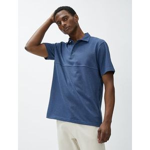 Koton T-shirt à manches courtes pour homme avec col boutonné et coutures détaillées, Indigo (in3), S