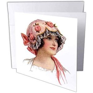 3dRose gc_6283_2 wenskaart victoriaanse vrouw met kanten muts, 15 x 15 cm, 12 stuks, roze