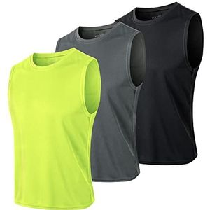 MEETYOO Tanktop, mouwloos T-shirt, loop-T-shirt, voor sport, joggen, krachttraining, groen + zwart + grijs