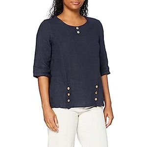 Bonateks, Blouse Top ronde hals met knopen en halve mouwen, 100% linnen, Amerikaanse maat: XL, top, gemaakt in Italië, blauw, 44, Blauw