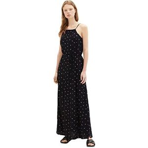 TOM TAILOR Denim 1036843 Maxi-jurk met riem om te binden dames (1 stuk), 31950 - Bedrukte kleine zwarte bloemen