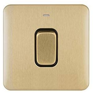 Schneider Electric Lisse Screwless Deco GGBL4011BSB dubbele poolschakelaar met neon, 50 A, gesatineerd messing met zwart inzetstuk