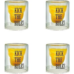 KICK THE RULES - Set van 4 premium schedel fopspenen - Gemaakt van dubbelwandig glas - Ideaal voor elk feest - 25 ml shotbeker