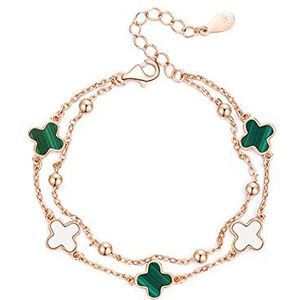 TOEECY Klaver armband voor dames en meisjes, geluksbrenger vijf bloemen klaverblad armband roségoud verguld verzilverd sieraden, Rose goud zilver steen