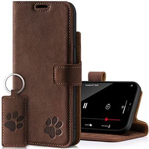 SURAZO Premium beschermhoes voor Apple iPhone 14 Pro Max, beschermhoes van echt leer met pootpatroon, RFID-flip case, met magneet, standfunctie, vak