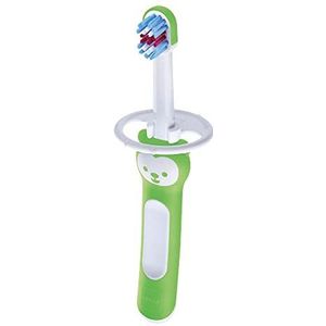 MAM Baby's Brush C120 tandenborstel met korte handgreep en veiligheidsring voor baby's vanaf 6 maanden, groen