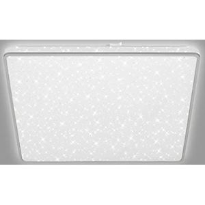 Briloner - Led-plafondlamp met sterrenhemel, led-plafondlamp, sterrendecoratie, backlight-effect, vlak, neutraal wit licht, 370 x 370 x 50 mm, mat chroom