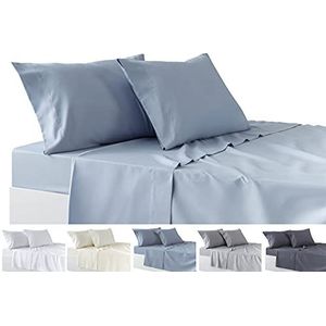 Todocama 4-delige beddengoedset, hoeslaken verstelbaar, aanrecht, twee kussenslopen van 50 x 80 cm (bed 90, 90 x 190/200 cm, lichtblauw)