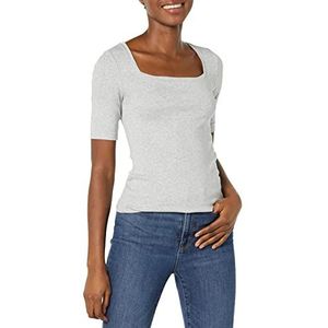 Amazon Essentials Dames T-shirt met halve mouwen en vierkante hals, slim fit, lichtgrijs gemêleerd, maat S
