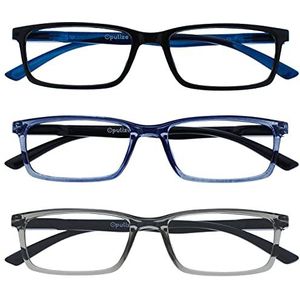 OPULIZE See - Leesbril, tegen blauw licht, smal montuur, veerscharnieren, verbetert de slaap, computerspelletjes, mannen en vrouwen, B9, zwart/blauw/grijs, 1,00 vergroting, zwart/blauw/grijs