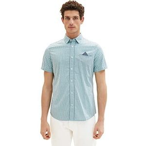 TOM TAILOR 1036223 Slim overhemd met korte mouwen voor heren (1 stuk), 31807 - Turquoise Navy Check