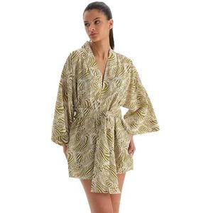 Dagi Kimono voor dames met korte mouwen in groen en wit gebreid, Groen/Wit, L