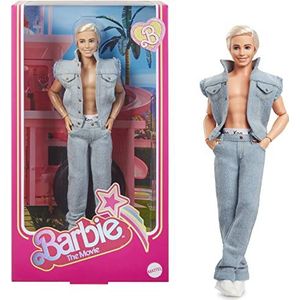 Barbie Ken pop in totale jeanslook en iconisch origineel ondergoed, met basis, geïnspireerd door Ken in de film, om te verzamelen, speelgoed voor kinderen, vanaf 3 jaar, HRF27