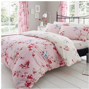 Gaveno Cavailia Luxe beddengoedset met dekbedovertrek en kussensloop van polyester, motief bloemen en vogels, roze, voor eenpersoonsbed
