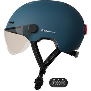 Cosmo Connected Cosmo Fusion Intelligente helm voor fiets en step met vizier, uniseks, volwassenen, mat blauw, eenheidsmaat