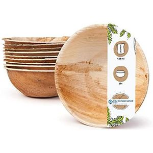 GREENBOX Palmware - Milieuvriendelijk wegwerpservies van palmbladeren - 25 stuks - ronde palmblad kom - 425 ml - diameter 15 cm - saladekom - soepkom - snackkom