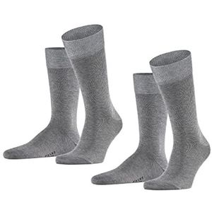 FALKE Sokken Happy 2-pack katoen heren zwart grijs vele andere kleuren versterkte herensokken zonder patroon ademend dun en eenkleurig in multipack 2 paar, grijs (Light Grey Melange 3390), 43-46 EU