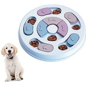 Elezenioc Hondenpuzzel-speelgoed, voor langzaam eten, voor puppy's, lekkernijen dispenser, voederbak voor honden, antislip, IQ-puzzelkom (blauw)